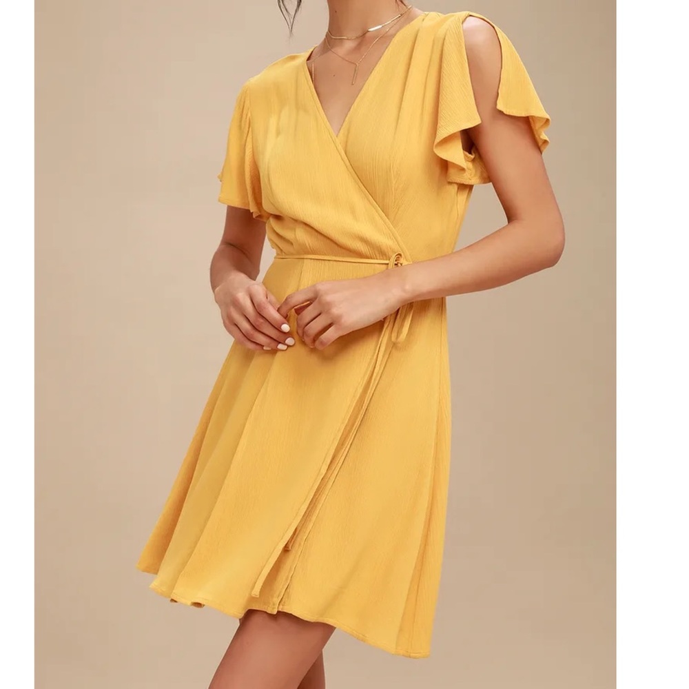 Lulus Mustard Yellow Wrap Dress